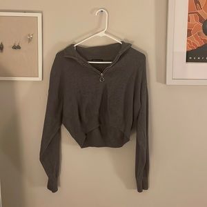 Kendall and Kylie Grey Cropped Half Zip Sweater